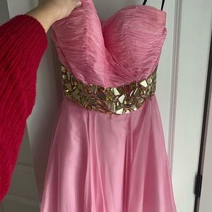 Pink formal dress with glass piece belt